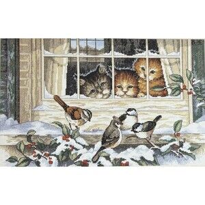 VTG "Three Bird Watchers" Counted Cross Stitch by Dimensions #3839 Complete Kit